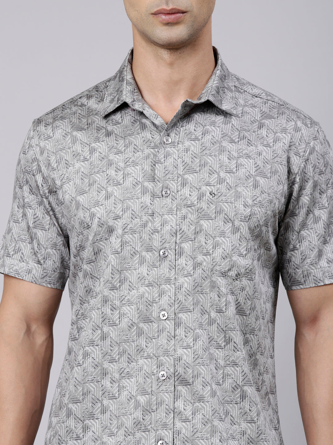 Classic Polo Men's Half Sleeve Dark Grey Polo Neck Slim Fit Printed Cotton Casual Shirt | SR1-FL-05 A-HS-PRT-SF