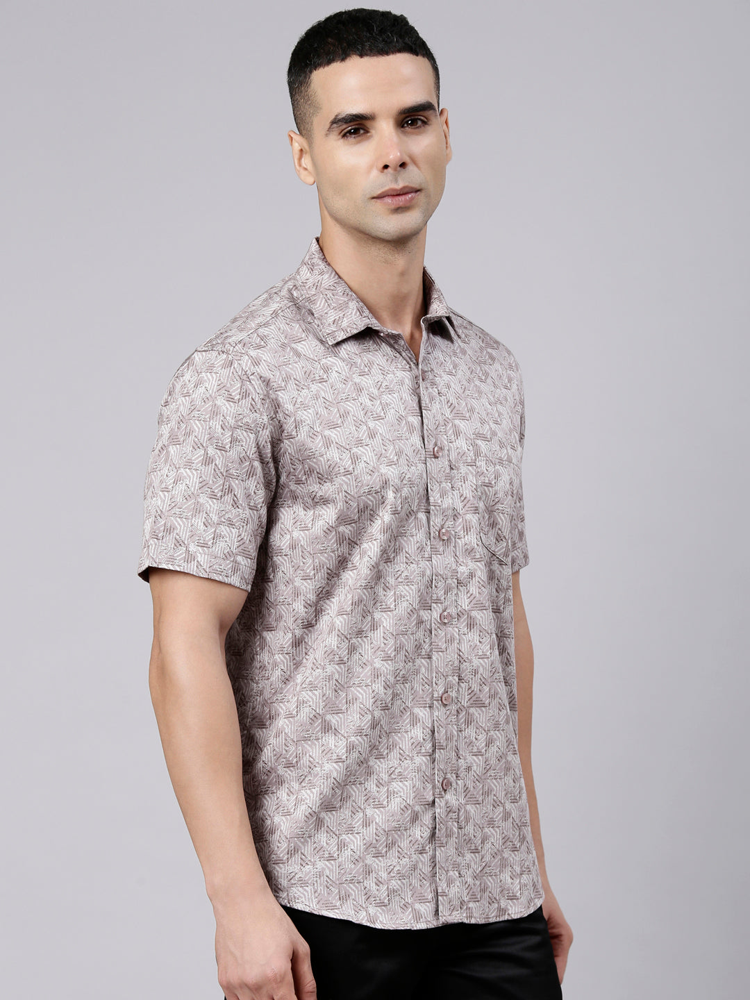 Classic Polo Men's Half Sleeve Mauve Polo Neck Slim Fit Printed Cotton Casual Shirt | SR1-FL-05 B-HS-PRT-SF