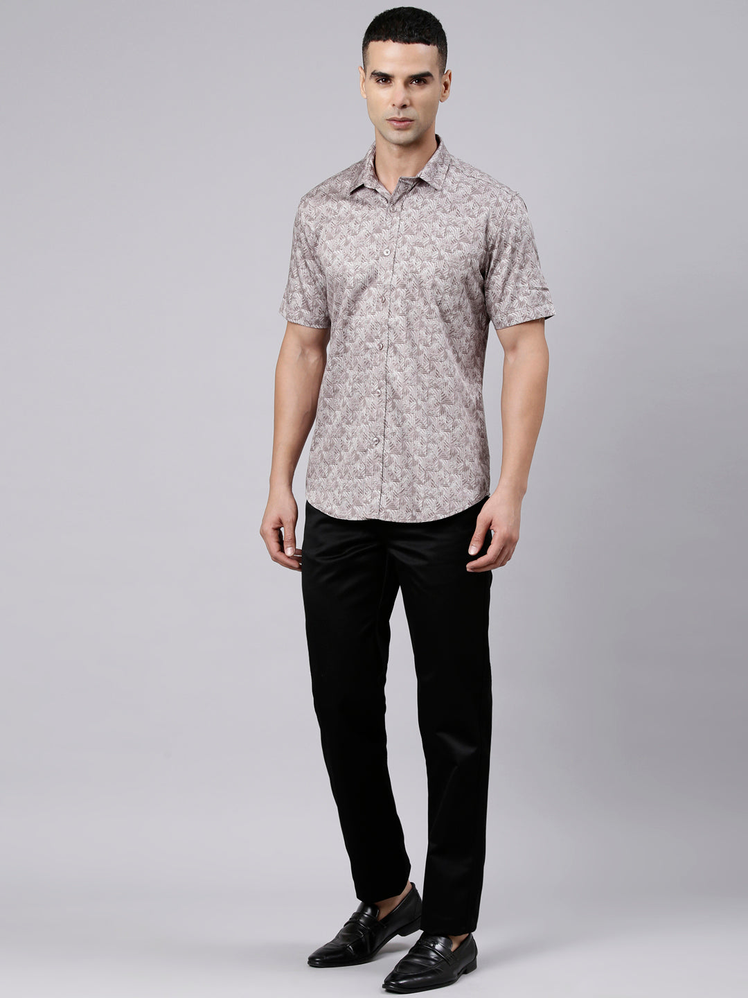 Classic Polo Men's Half Sleeve Mauve Polo Neck Slim Fit Printed Cotton Casual Shirt | SR1-FL-05 B-HS-PRT-SF