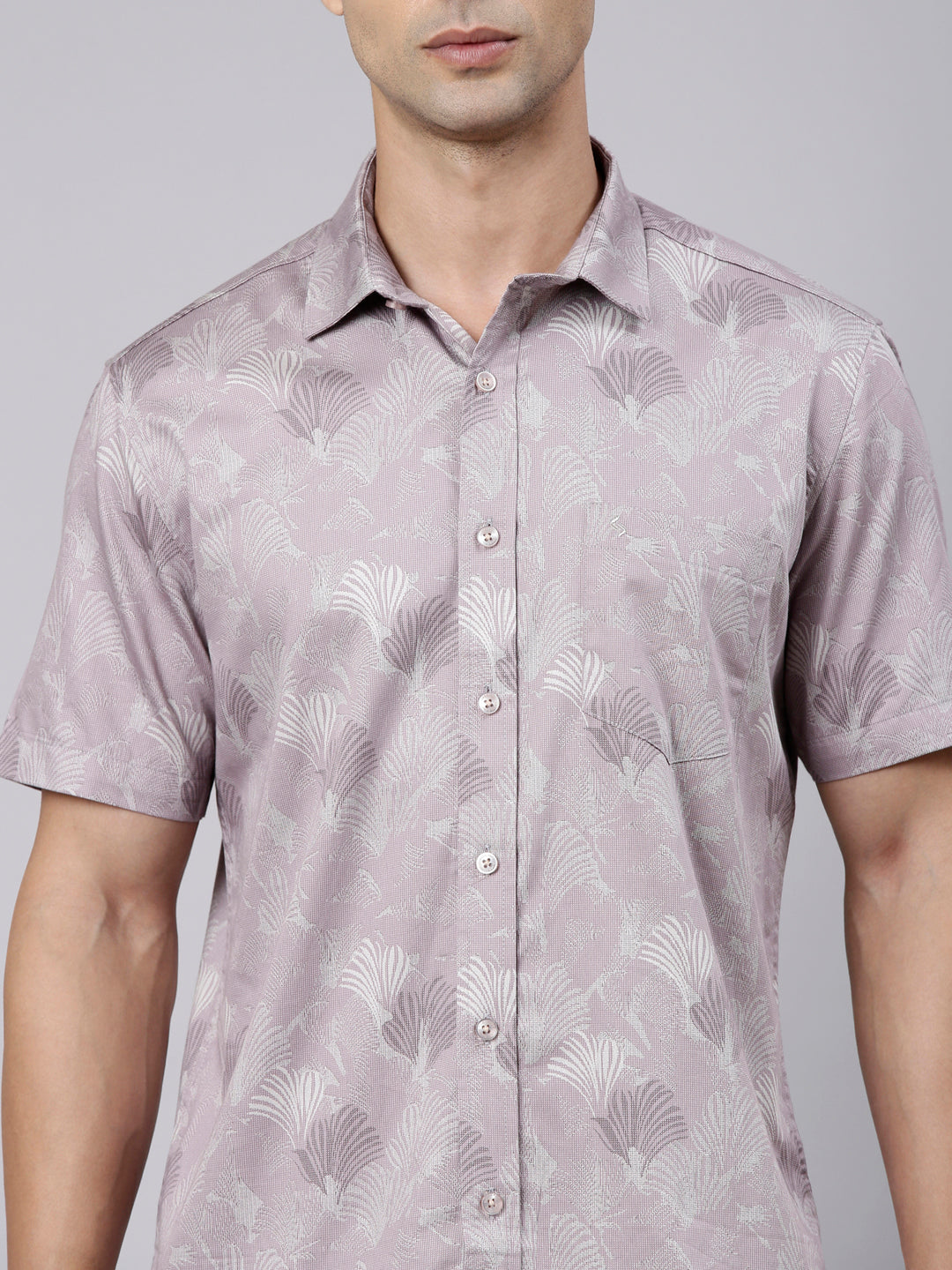 Classic Polo Men's Half Sleeve Mauve Polo Neck Slim Fit Printed Cotton Casual Shirt | SR1-FL-07 A-HS-PRT-SF