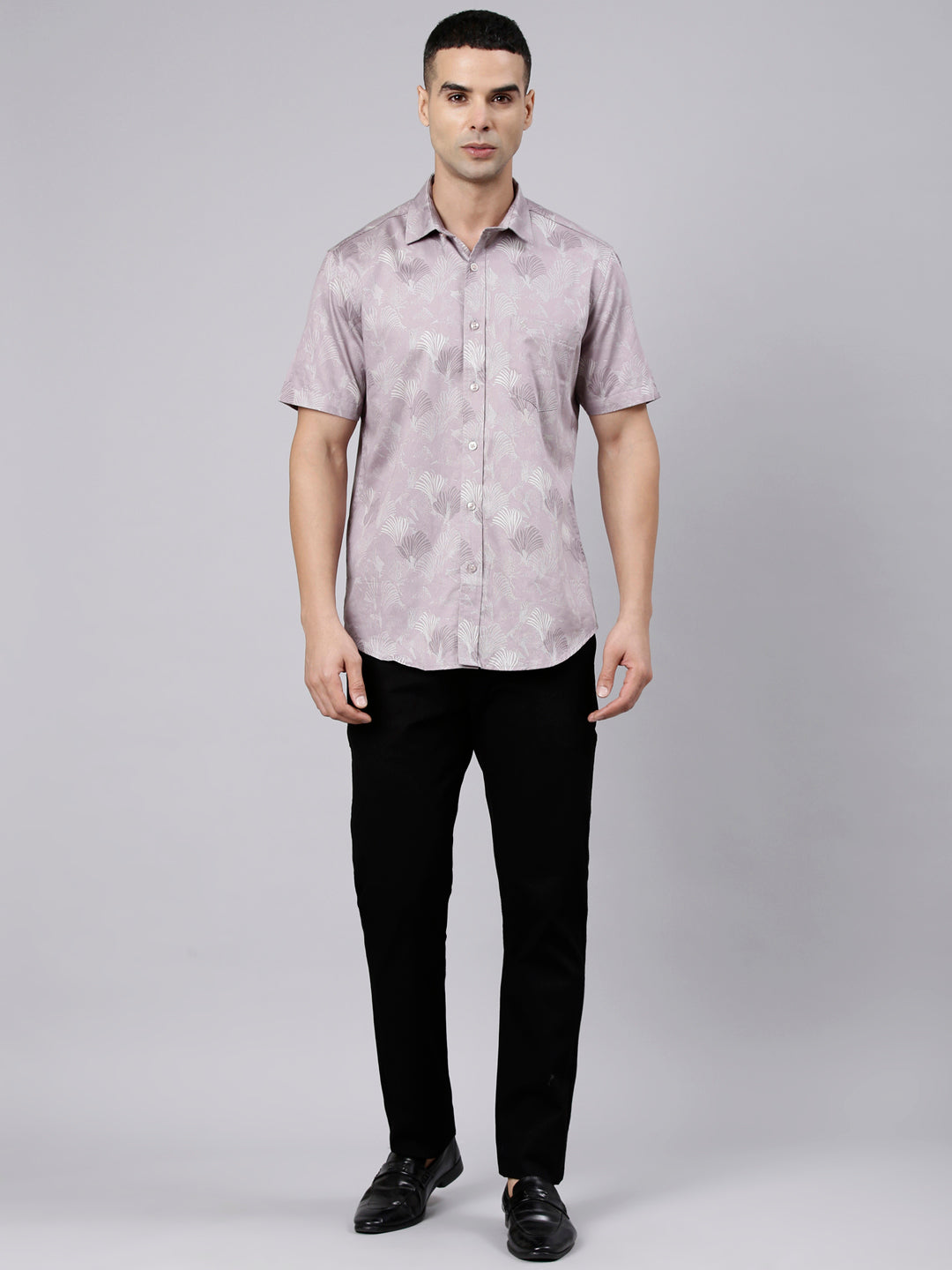 Classic Polo Men's Half Sleeve Mauve Polo Neck Slim Fit Printed Cotton Casual Shirt | SR1-FL-07 A-HS-PRT-SF