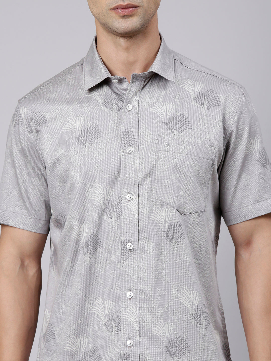 Classic Polo Men's Half Sleeve Grey Polo Neck Slim Fit Printed Cotton Casual Shirt | SR1-FL-07 B-HS-PRT-SF