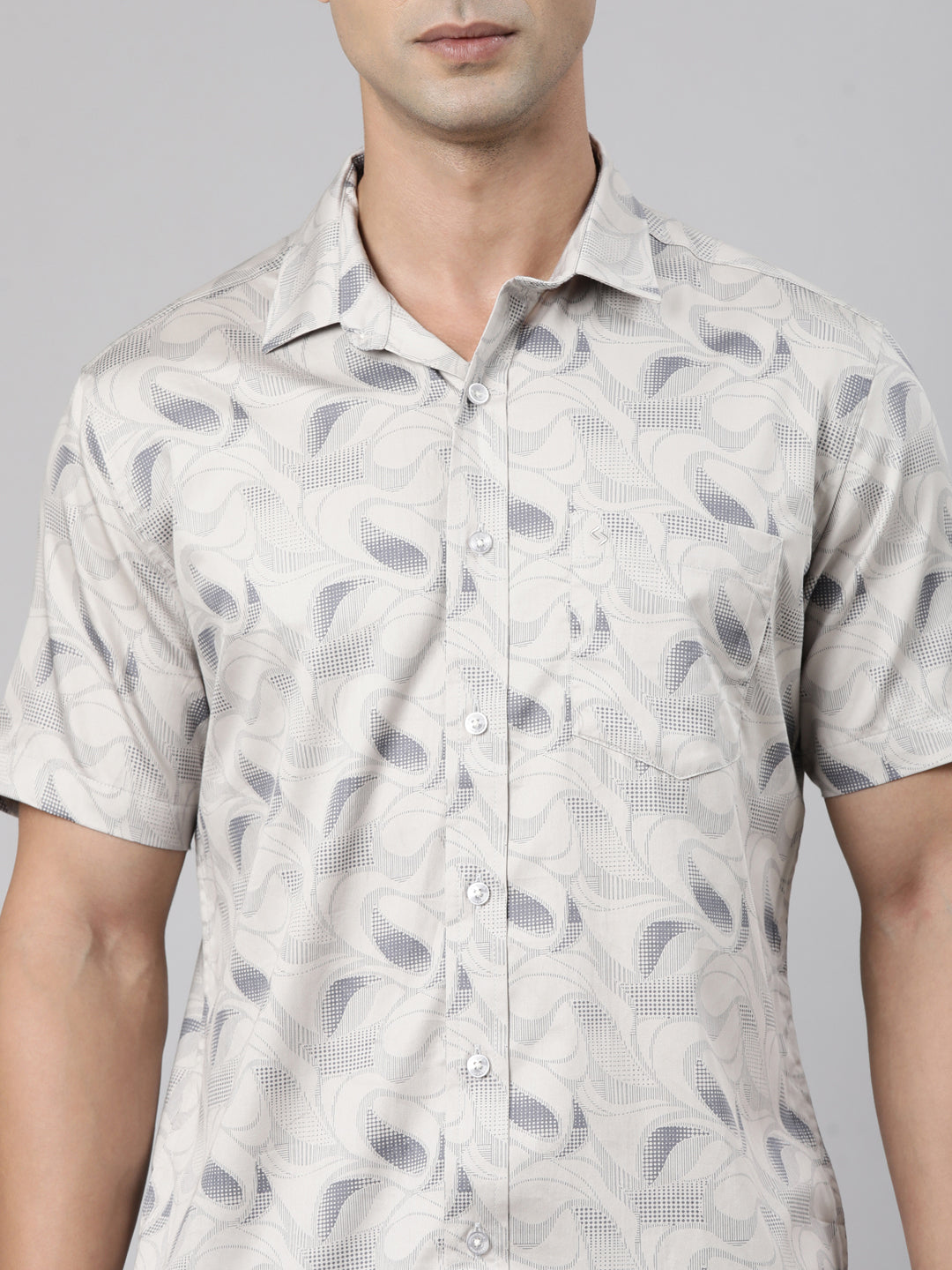 Classic Polo Men's Half Sleeve Light Beige Polo Neck Slim Fit Printed Cotton Casual Shirt | SR1-FL-08 A-HS-PRT-SF