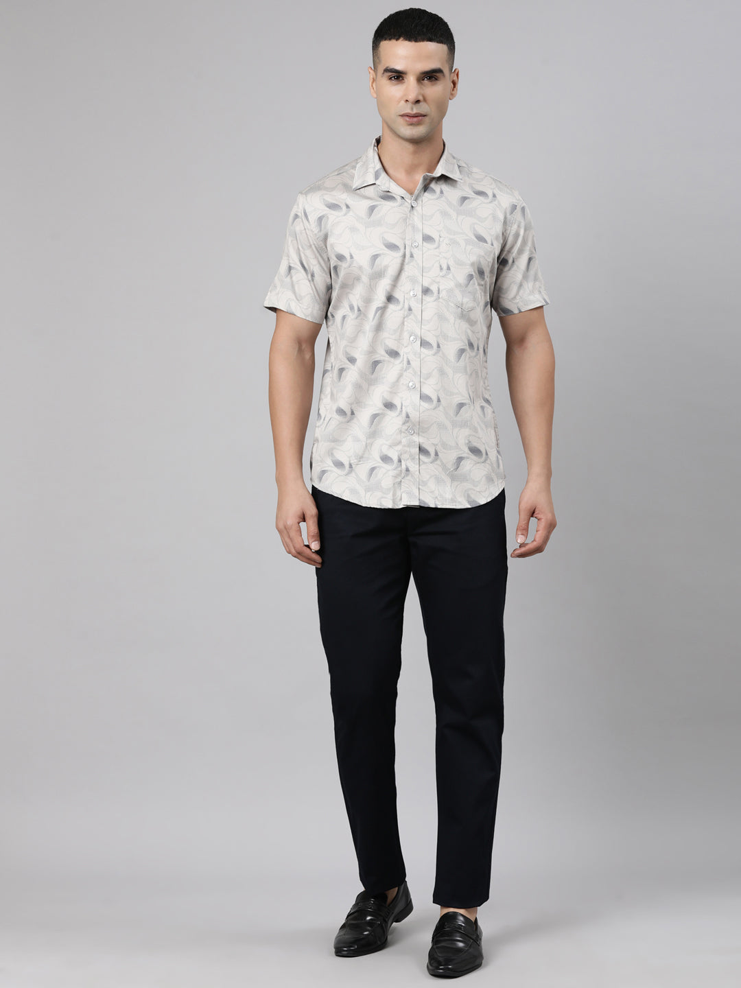 Classic Polo Men's Half Sleeve Light Beige Polo Neck Slim Fit Printed Cotton Casual Shirt | SR1-FL-08 A-HS-PRT-SF