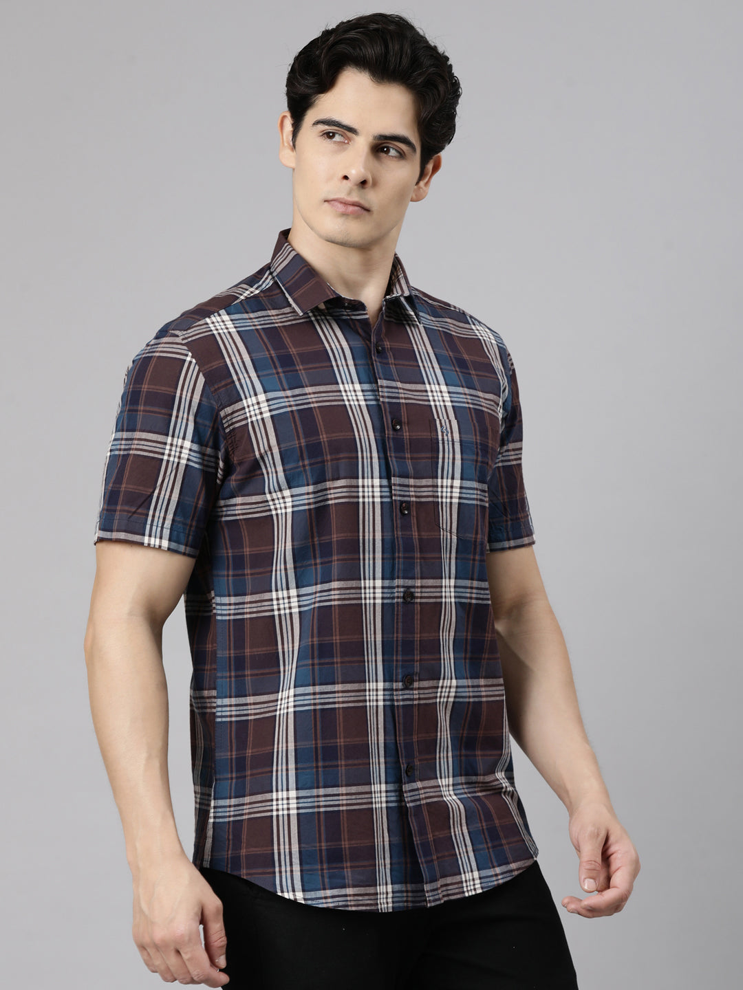 Classic Polo Men's Half Sleeve Multicolor Polo Neck Slim Fit Checked Cotton Casual Shirt | SR1-FL-14 A-HS-CHK-SF