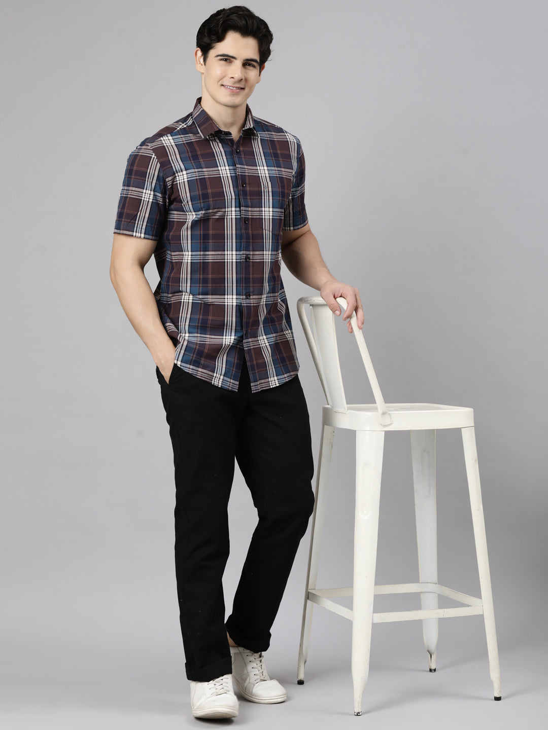 Classic Polo Men's Half Sleeve Multicolor Polo Neck Slim Fit Checked Cotton Casual Shirt | SR1-FL-14 A-HS-CHK-SF