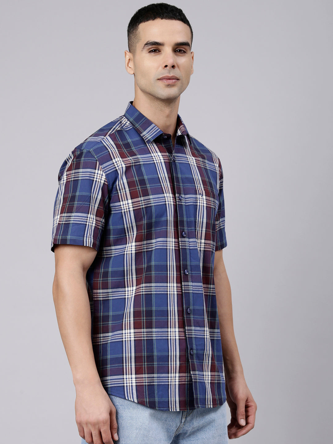 Classic Polo Men's Half Sleeve Multicolor Polo Neck Slim Fit Checked Cotton Casual Shirt | SR1-FL-14 B-HS-CHK-SF