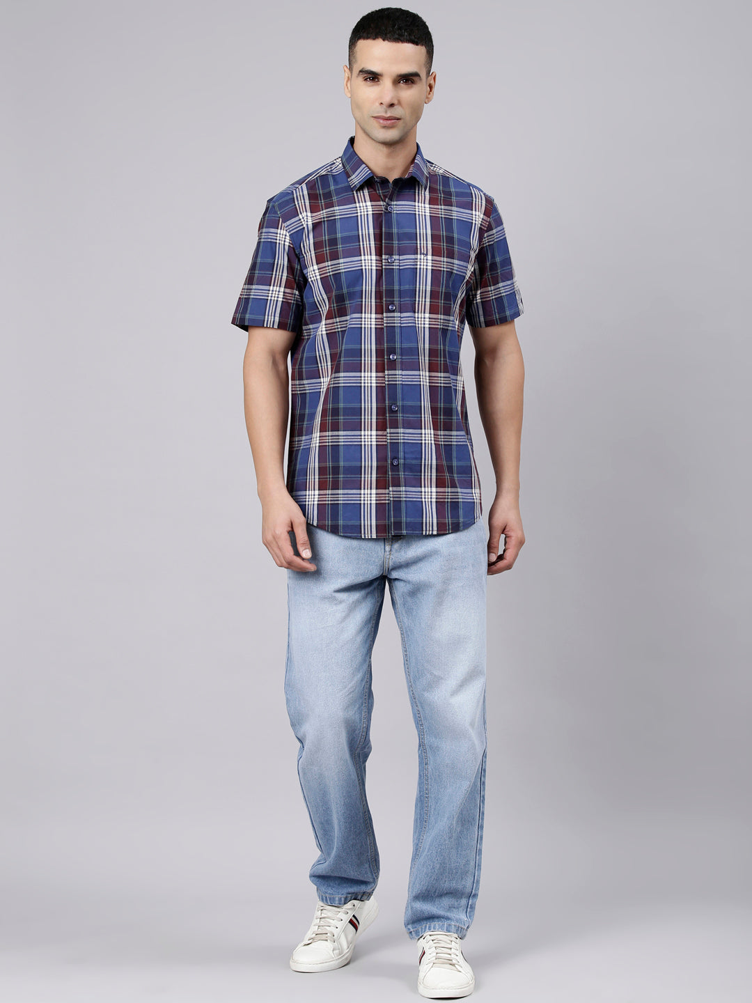 Classic Polo Men's Half Sleeve Multicolor Polo Neck Slim Fit Checked Cotton Casual Shirt | SR1-FL-14 B-HS-CHK-SF