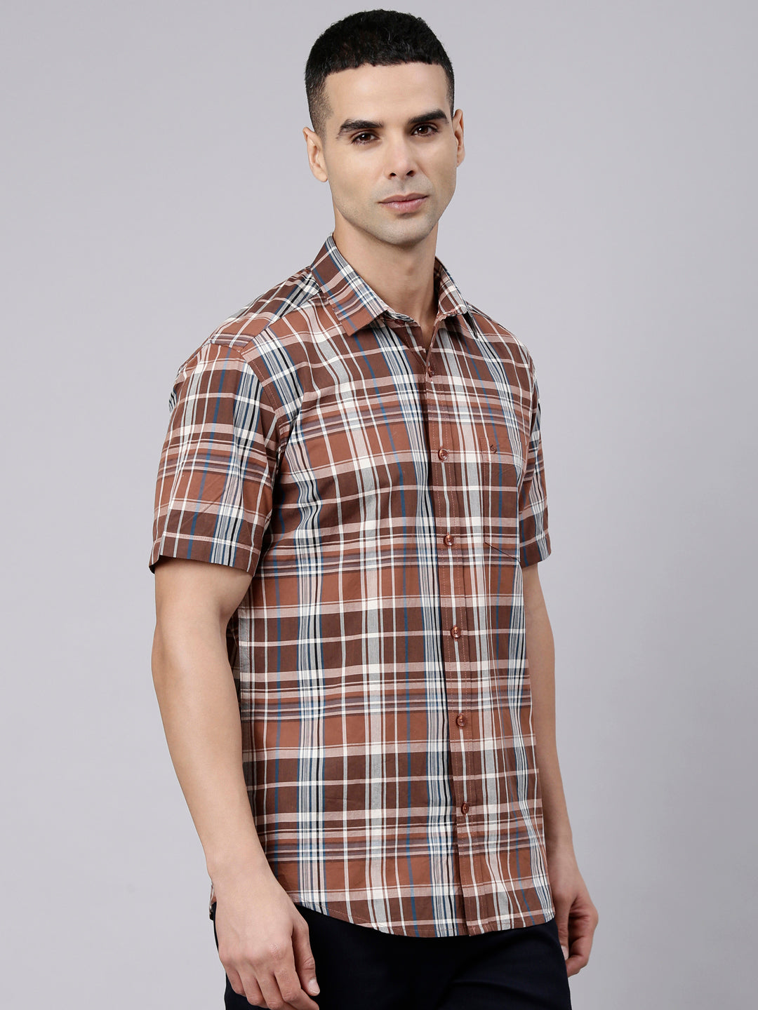Classic Polo Men's Half Sleeve Multicolor Polo Neck Slim Fit Checked Cotton Casual Shirt | SR1-FL-15 A-HS-CHK-SF