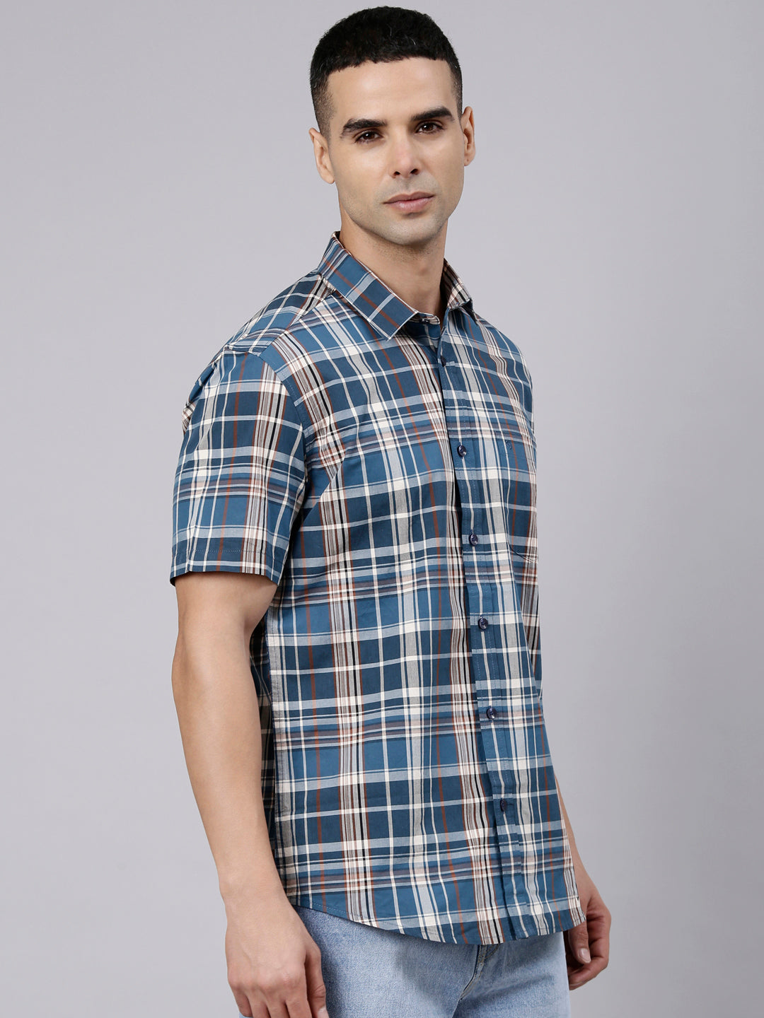 Classic Polo Men's Half Sleeve Multicolor Polo Neck Slim Fit Checked Cotton Casual Shirt | SR1-FL-15 B-HS-CHK-SF