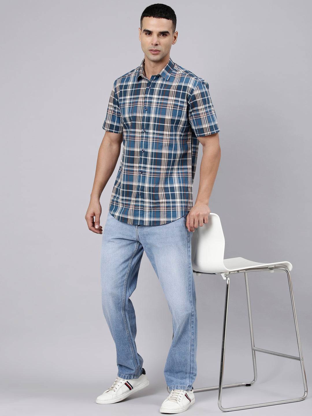 Classic Polo Men's Half Sleeve Multicolor Polo Neck Slim Fit Checked Cotton Casual Shirt | SR1-FL-15 B-HS-CHK-SF