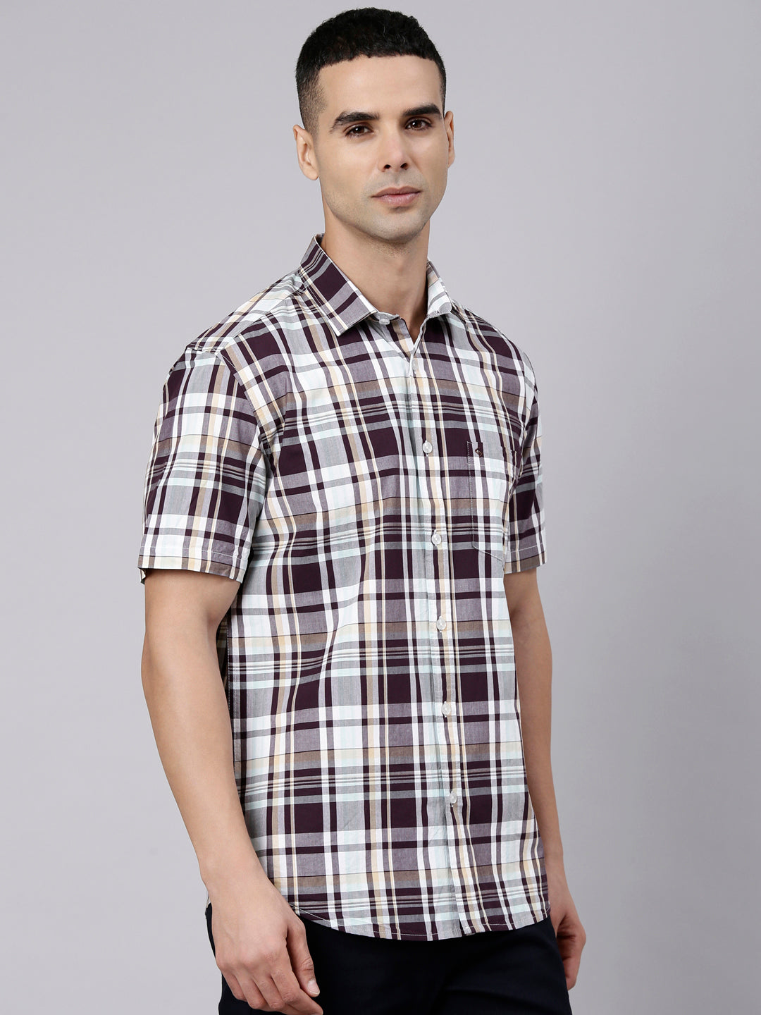 Classic Polo Men's Half Sleeve Multicolor Polo Neck Slim Fit Checked Cotton Casual Shirt | SR1-FL-16 A-HS-CHK-SF