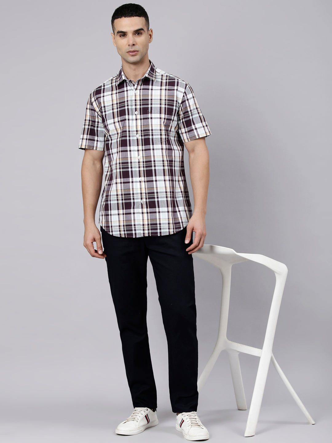 Classic Polo Men's Half Sleeve Multicolor Polo Neck Slim Fit Checked Cotton Casual Shirt | SR1-FL-16 A-HS-CHK-SF