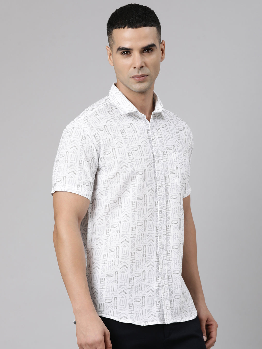 Classic Polo Men's Half Sleeve White Polo Neck Slim Fit Printed Cotton Casual Shirt | SR1-GN-06 A-HS-PRT-SF