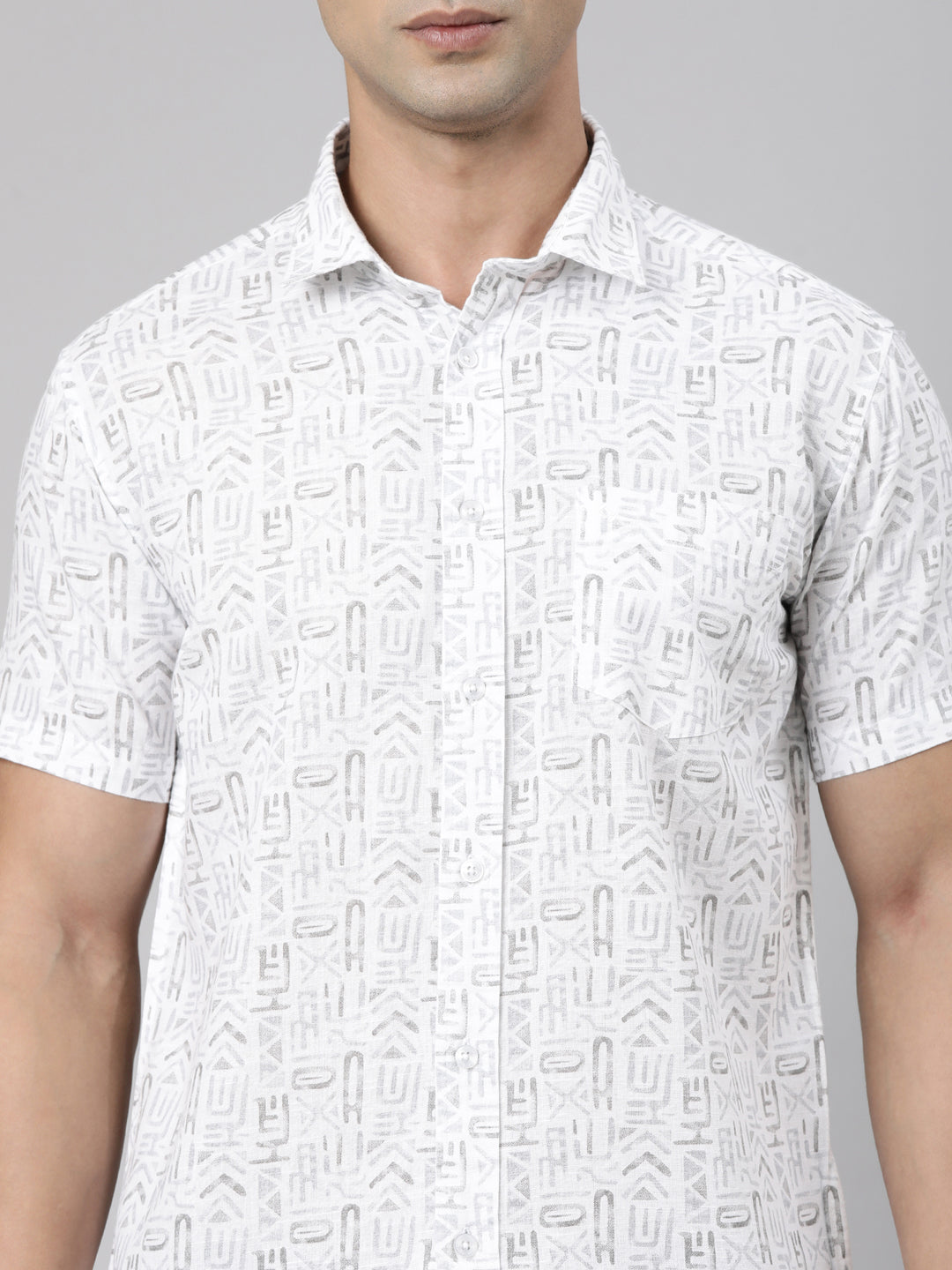 Classic Polo Men's Half Sleeve White Polo Neck Slim Fit Printed Cotton Casual Shirt | SR1-GN-06 A-HS-PRT-SF