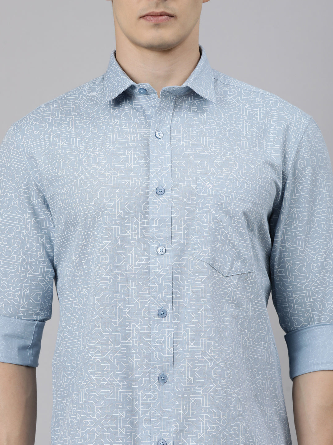 Classic Polo Men's Full Sleeve Blue Polo Neck Slim Fit Printed Cotton Casual Shirt | SS1-CL-53 B-FS-PRT-SF