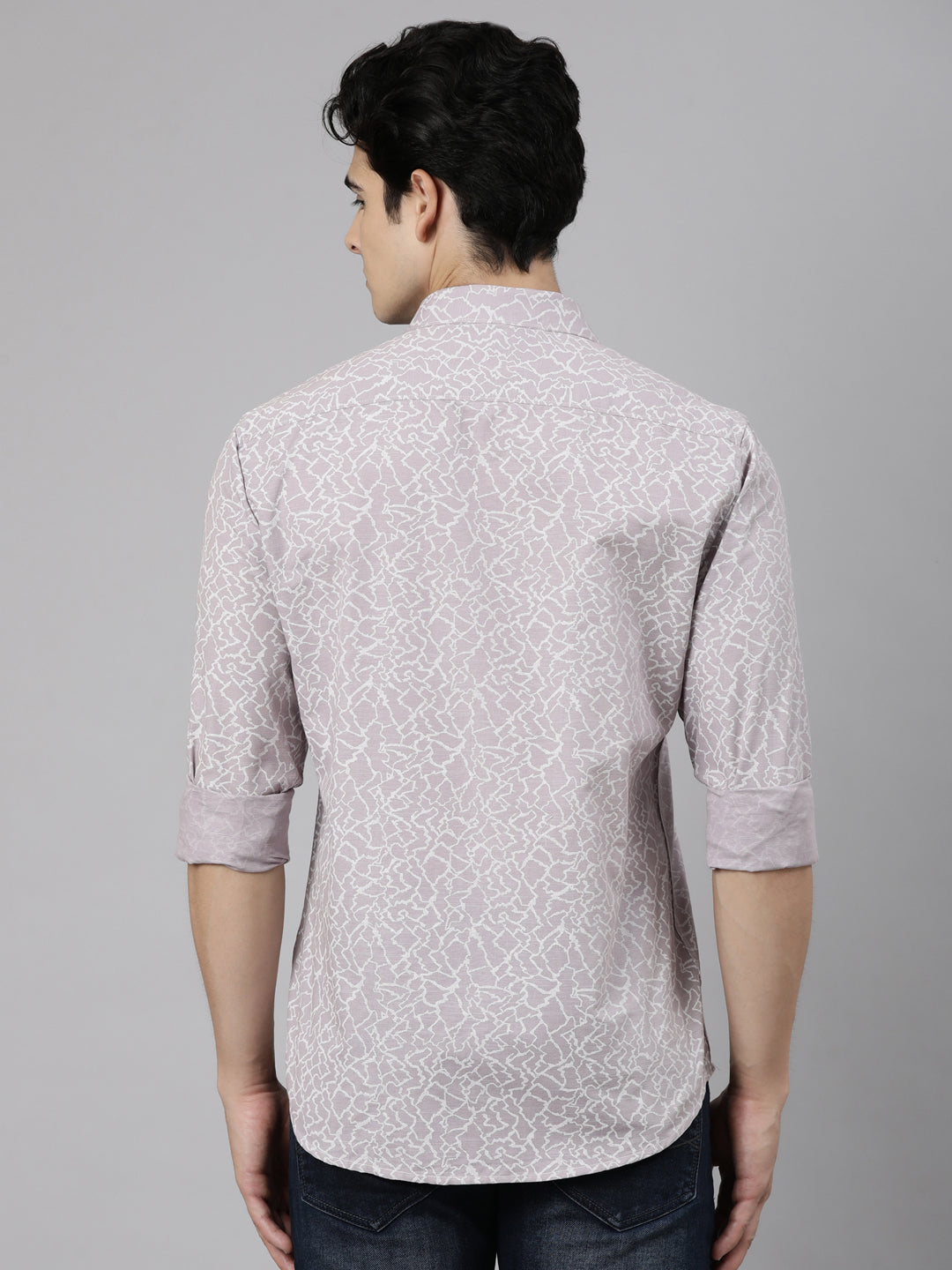 Classic Polo Men's Full Sleeve Mauve Polo Neck Slim Fit Printed Cotton Casual Shirt | SS1-CL-82 A-FS-PRT-SF