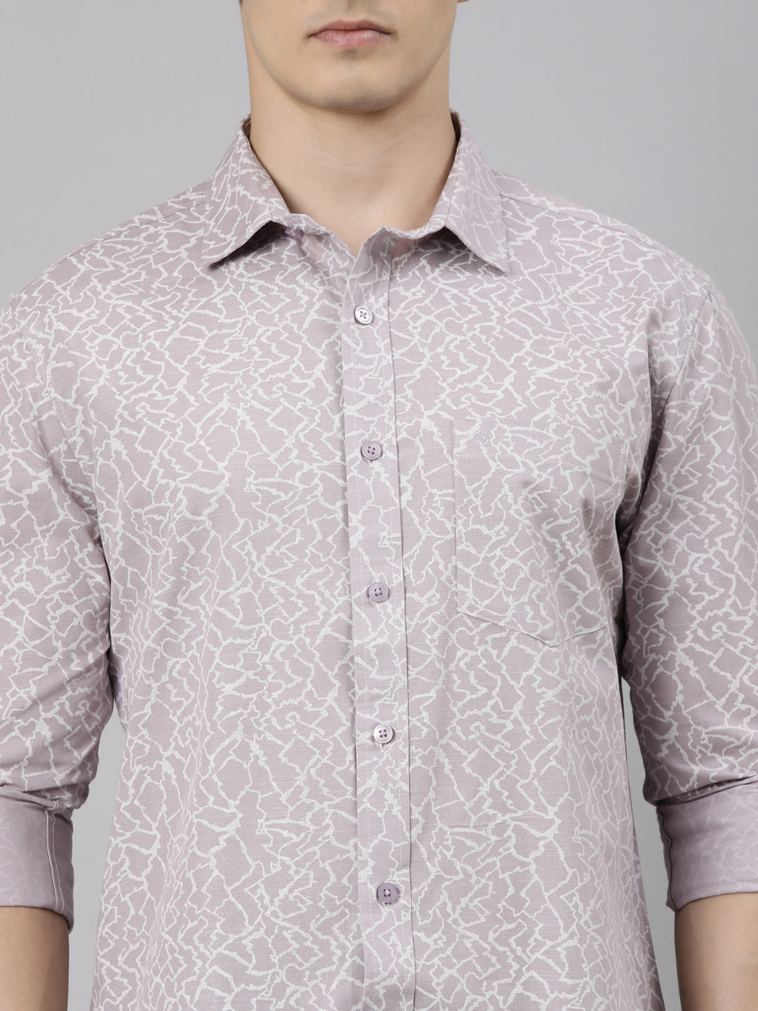 Classic Polo Men's Full Sleeve Mauve Polo Neck Slim Fit Printed Cotton Casual Shirt | SS1-CL-82 A-FS-PRT-SF