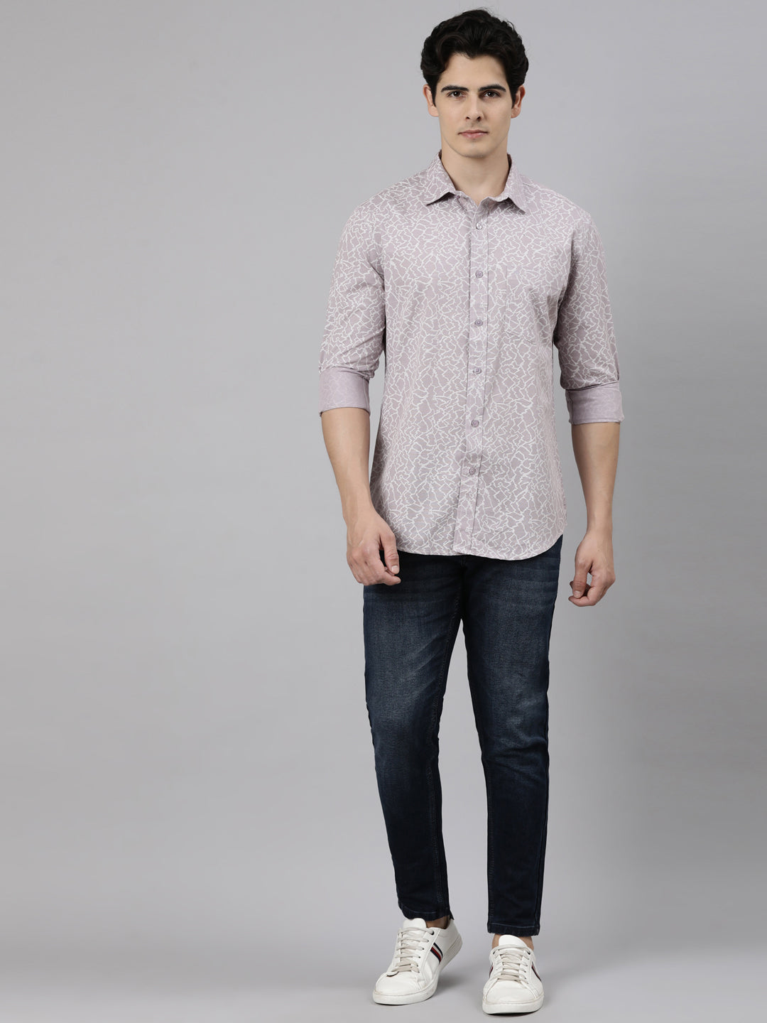 Classic Polo Men's Full Sleeve Mauve Polo Neck Slim Fit Printed Cotton Casual Shirt | SS1-CL-82 A-FS-PRT-SF
