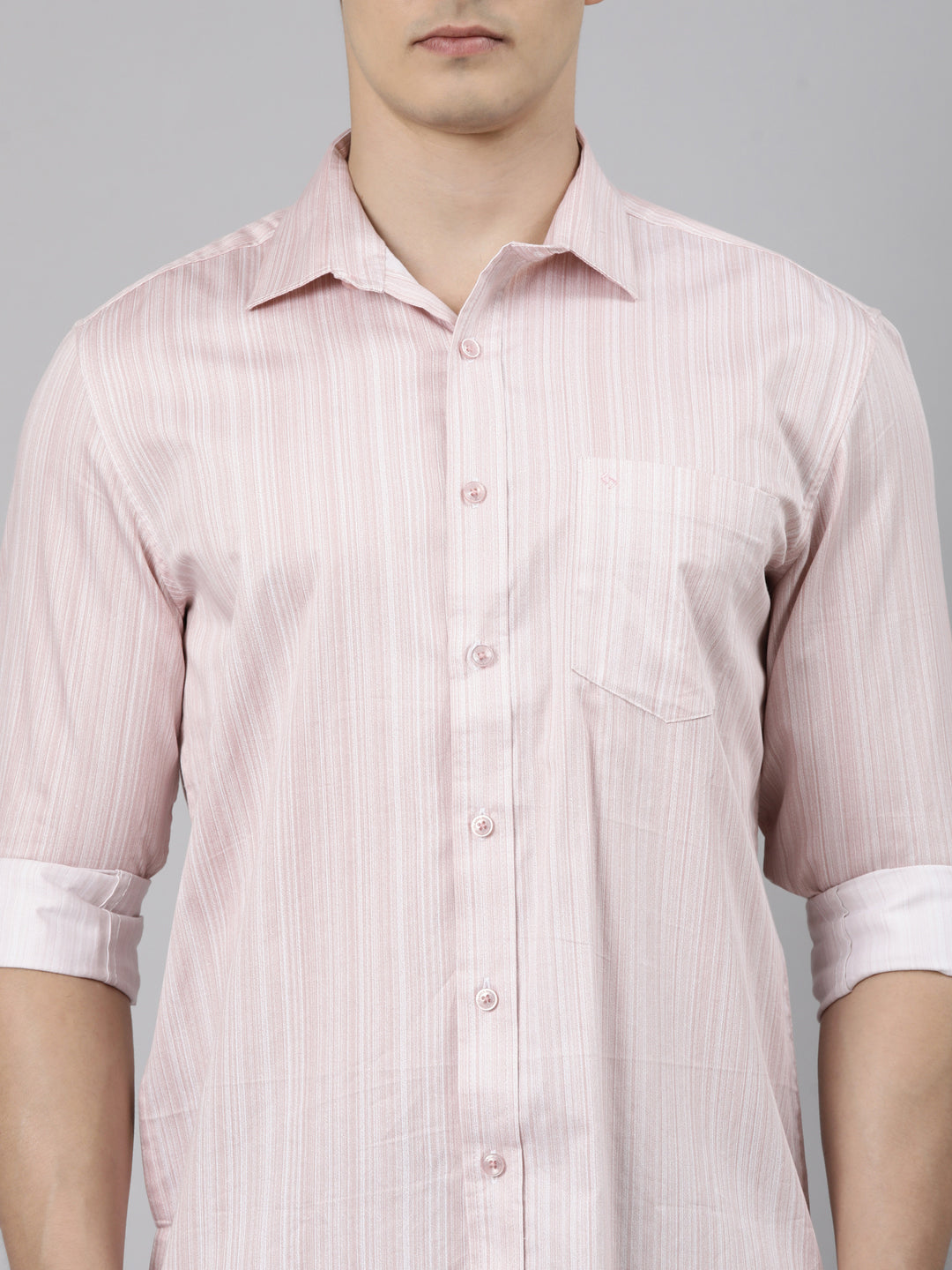 Classic Polo Men's Full Sleeve Light Pink Polo Neck Slim Fit Striped Cotton Casual Shirt | SS1-EL-11 A-FS-PRT-SF