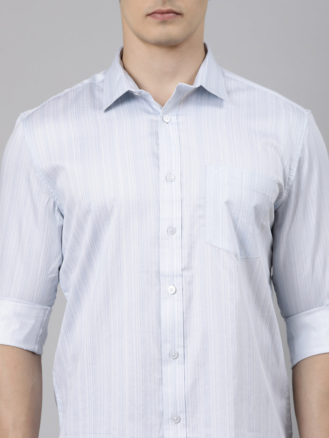 Classic Polo Men's Full Sleeve Light Grey Polo Neck Slim Fit Striped Cotton Casual Shirt | SS1-EL-11 B-FS-PRT-SF