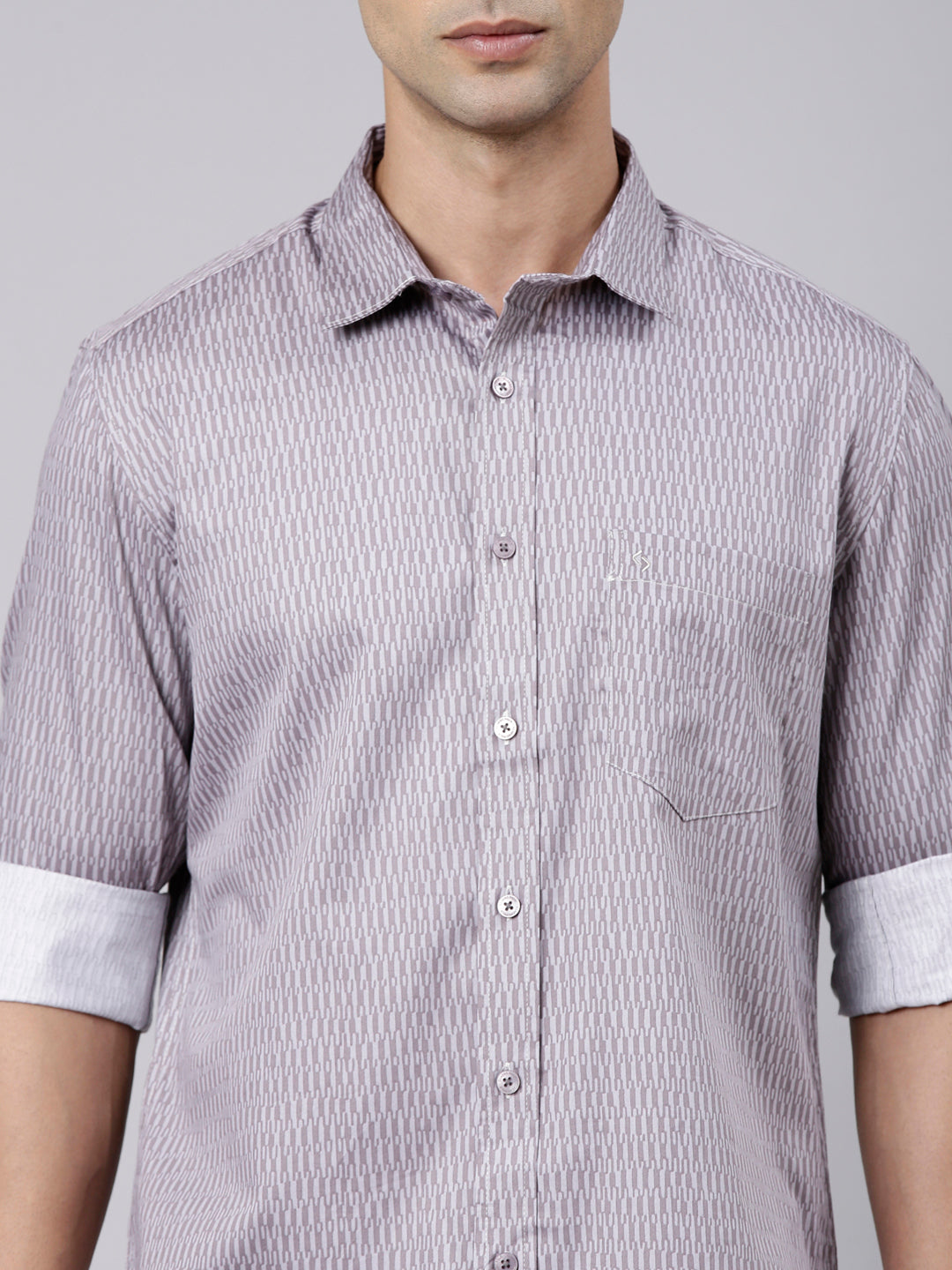 Classic Polo Men's Full Sleeve Mauve Polo Neck Slim Fit Printed Cotton Casual Shirt | SS1-EL-12 A-FS-PRT-SF