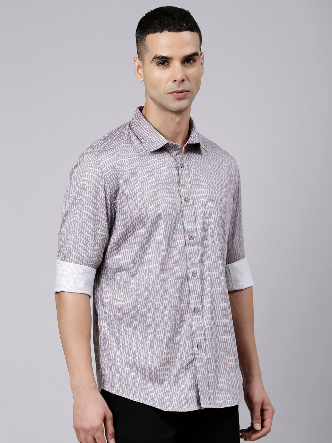 Classic Polo Men's Full Sleeve Mauve Polo Neck Slim Fit Printed Cotton Casual Shirt | SS1-EL-12 A-FS-PRT-SF