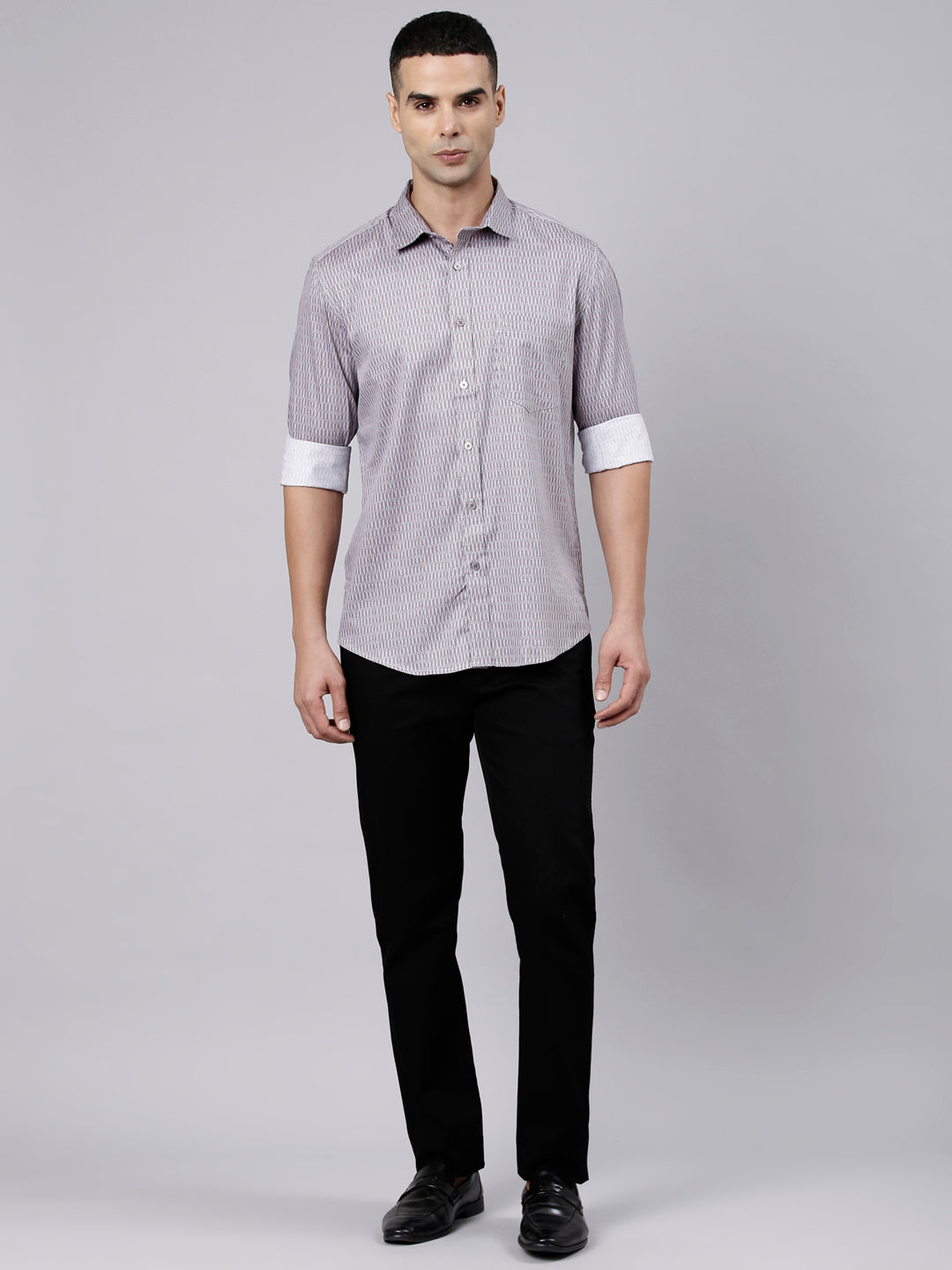 Classic Polo Men's Full Sleeve Mauve Polo Neck Slim Fit Printed Cotton Casual Shirt | SS1-EL-12 A-FS-PRT-SF