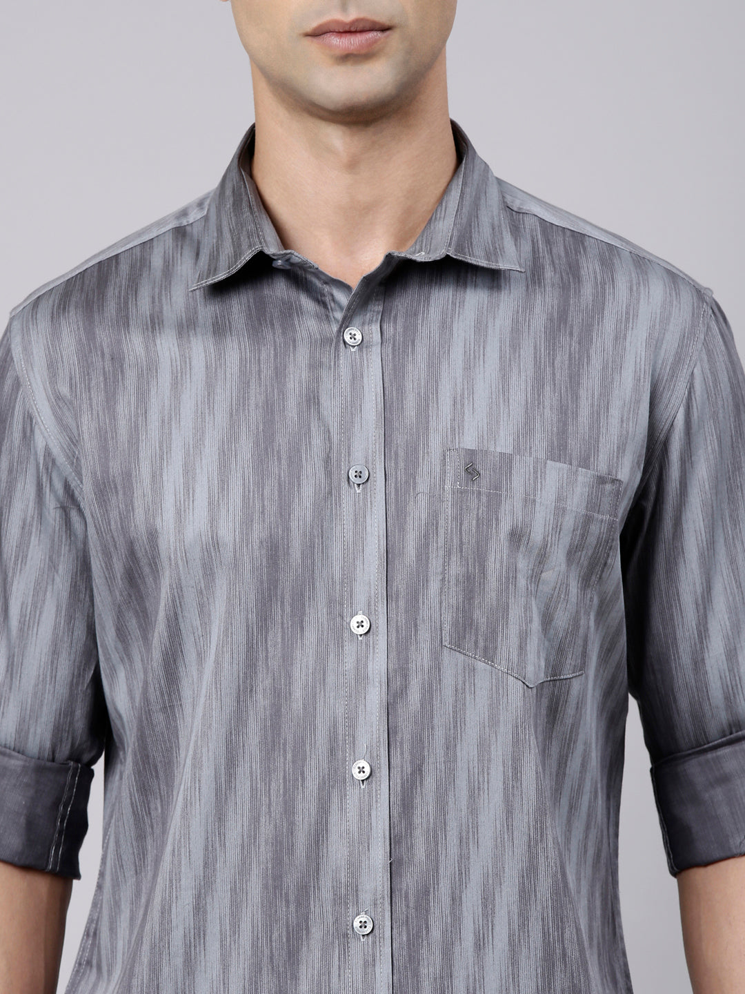 Classic Polo Men's Full Sleeve Steel Grey Polo Neck Slim Fit Printed Cotton Casual Shirt | SS1-EL-14 A-FS-PRT-SF