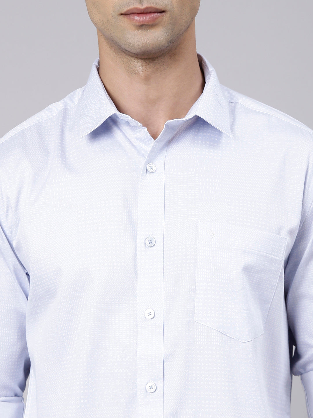 Classic Polo Men's Full Sleeve Light Blue Polo Neck Slim Fit Printed Cotton Casual Shirt | SS1-EL-18 B-FS-PRT-SF