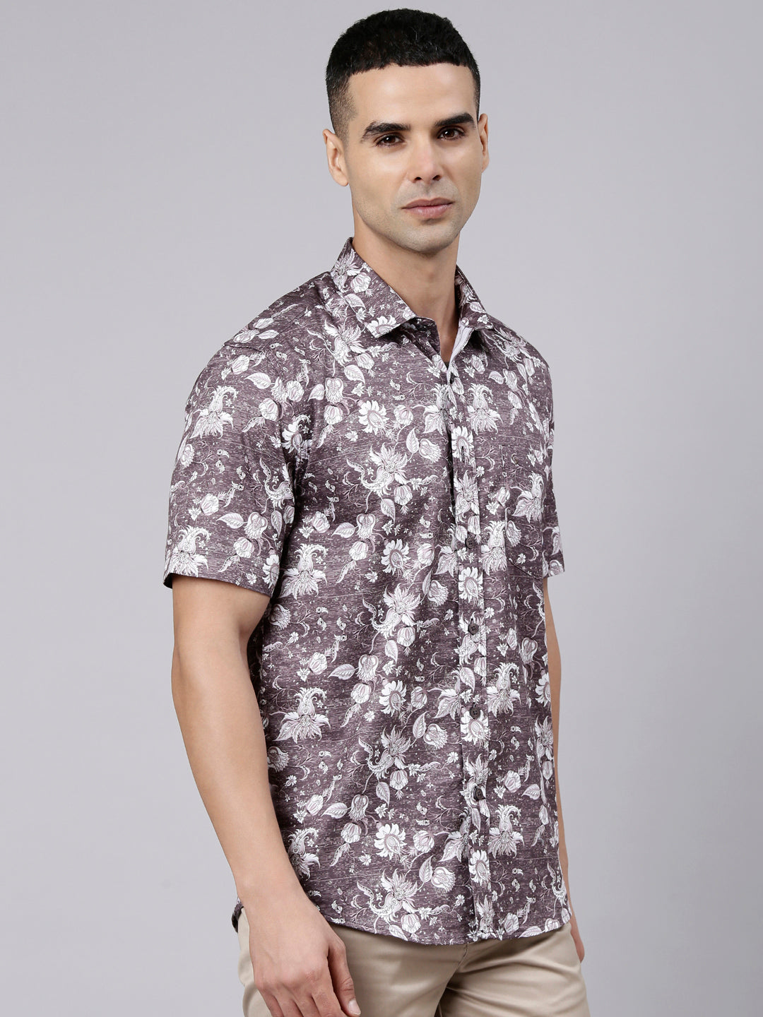 Classic Polo Men's Half Sleeve Mauve Polo Neck Slim Fit Printed Cotton Casual Shirt | SS1-EL-22 B-HS-PRT-SF