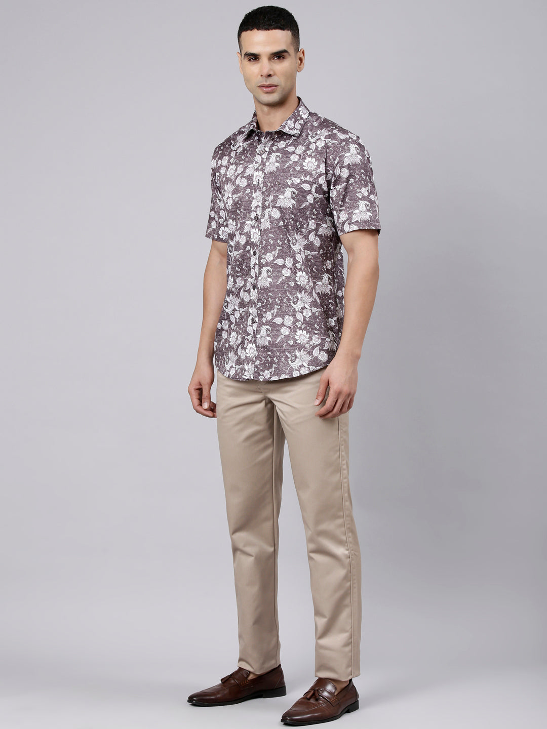 Classic Polo Men's Half Sleeve Mauve Polo Neck Slim Fit Printed Cotton Casual Shirt | SS1-EL-22 B-HS-PRT-SF