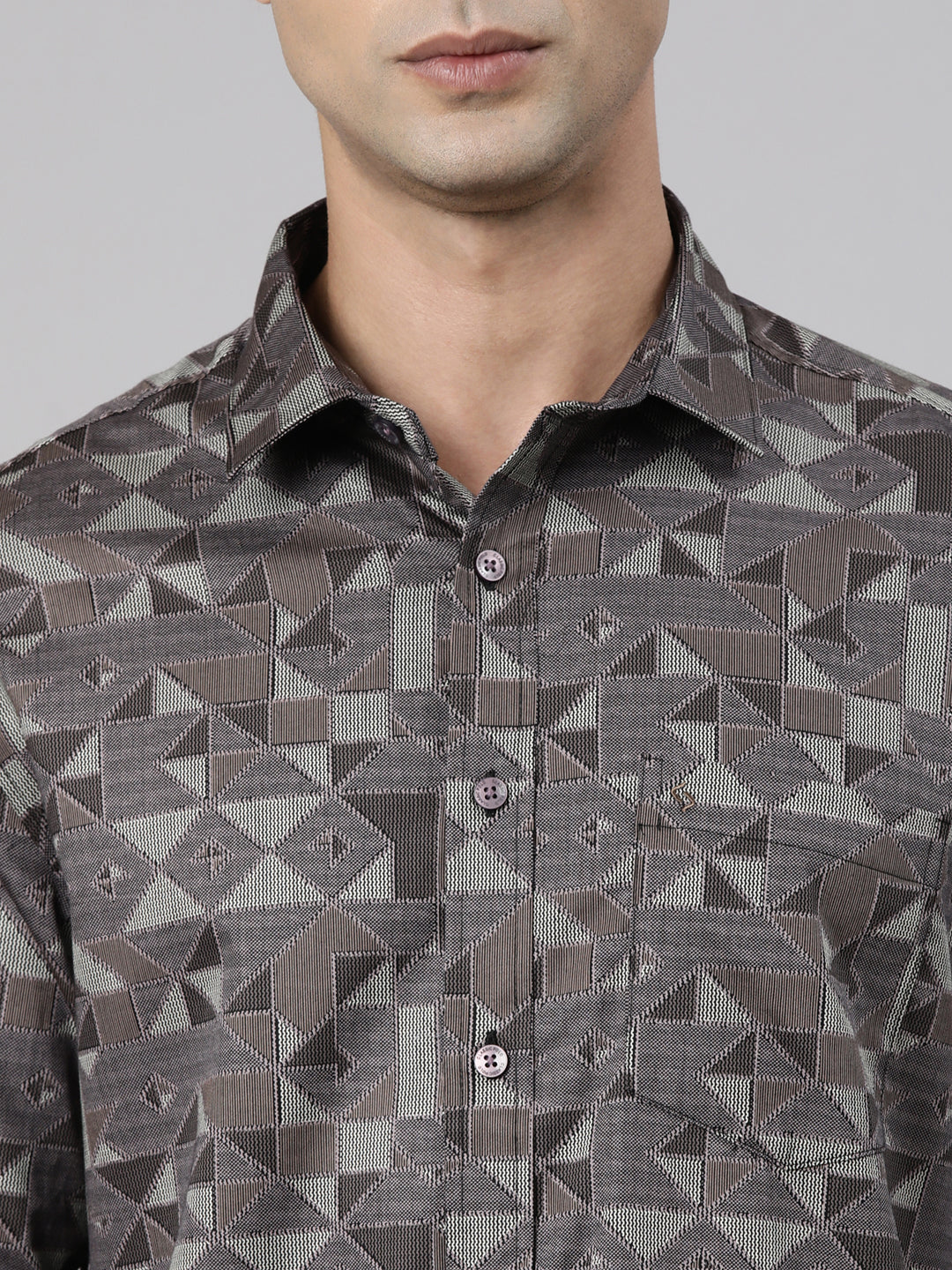 Classic Polo Men's Full Sleeve Brown Polo Neck Slim Fit Printed Cotton Casual Shirt | SS1-EL-62 A-FS-PRT-SF