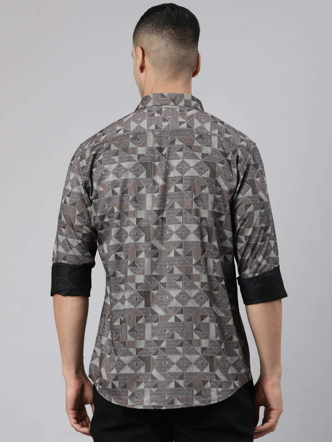 Classic Polo Men's Full Sleeve Brown Polo Neck Slim Fit Printed Cotton Casual Shirt | SS1-EL-62 A-FS-PRT-SF