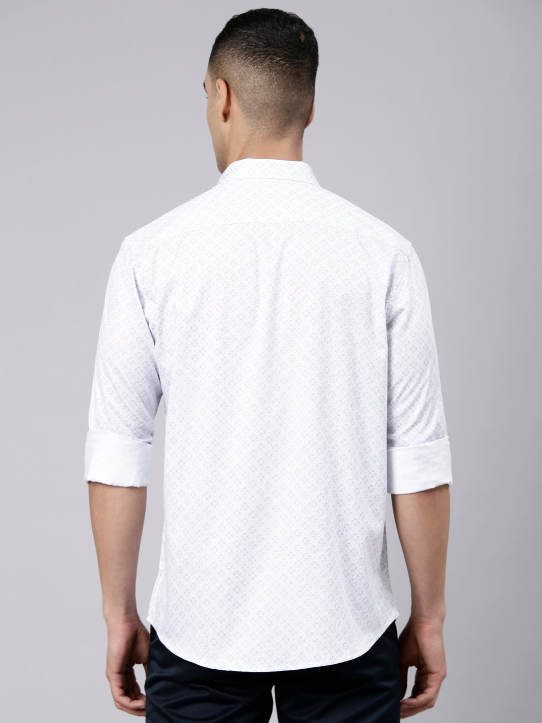 Classic Polo Men's Full Sleeve White Polo Neck Slim Fit Printed Cotton Casual Shirt | SS1-EL-96 B-FS-PRT-SF