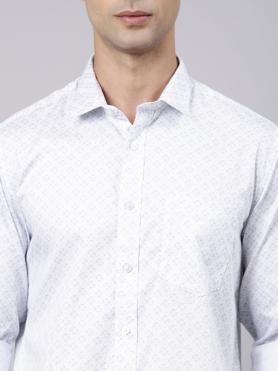 Classic Polo Men's Full Sleeve White Polo Neck Slim Fit Printed Cotton Casual Shirt | SS1-EL-96 B-FS-PRT-SF