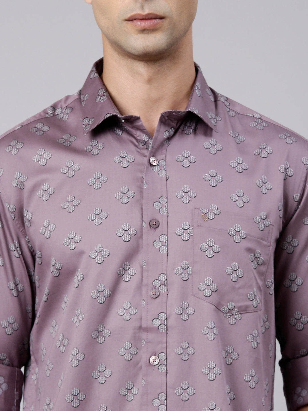 Classic Polo Men's Full Sleeve Mauve Polo Neck Slim Fit Printed Cotton Casual Shirt | SS1-EL-97 A-FS-PRT-SF