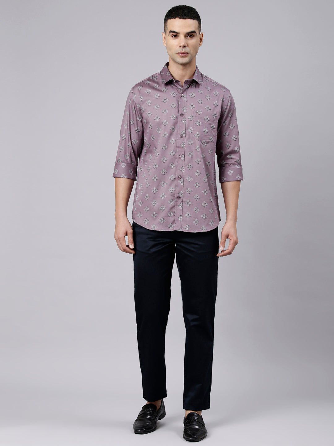 Classic Polo Men's Full Sleeve Mauve Polo Neck Slim Fit Printed Cotton Casual Shirt | SS1-EL-97 A-FS-PRT-SF