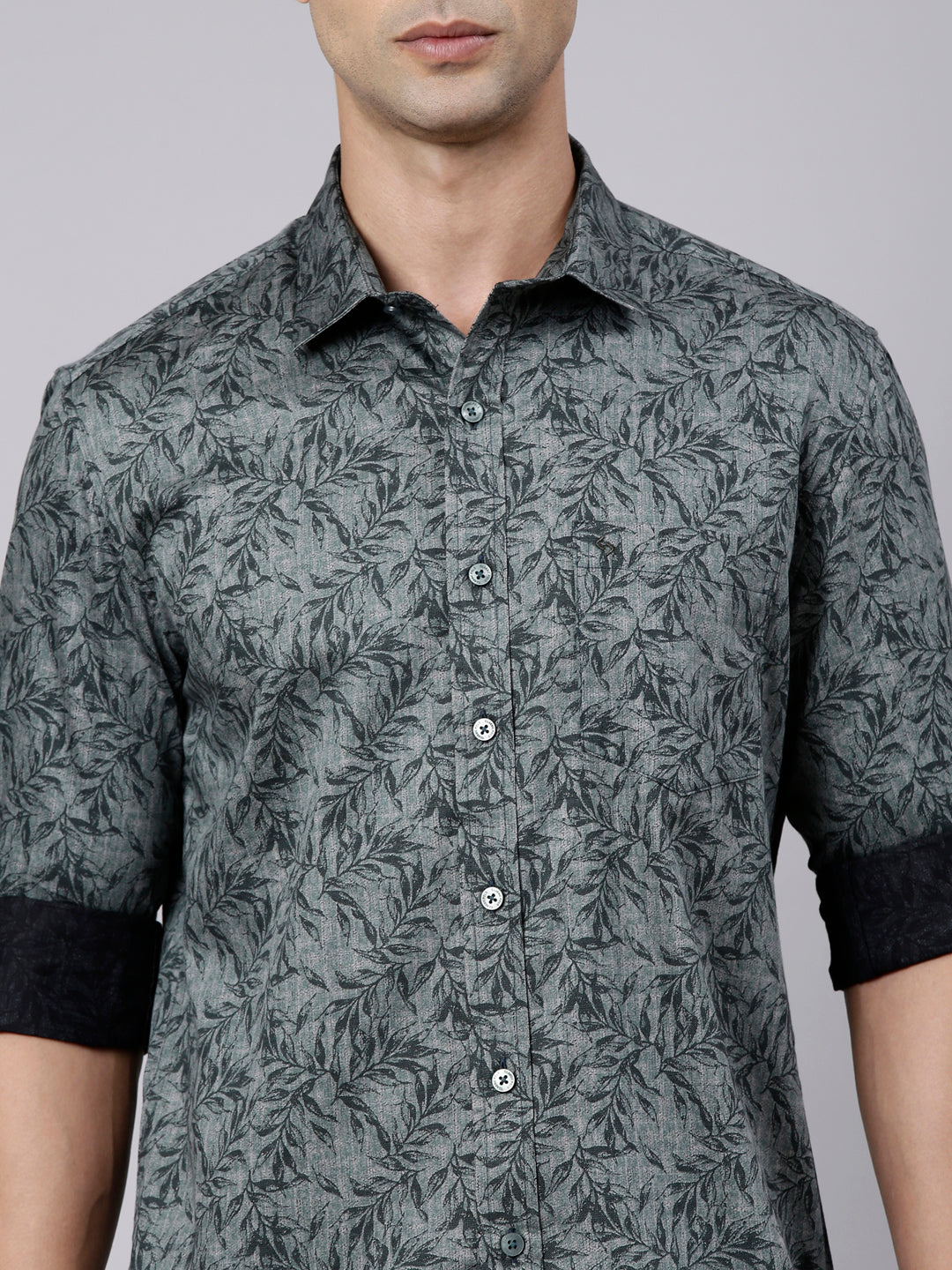 Classic Polo Men's Full Sleeve Dark Olive Polo Neck Slim Fit Printed Cotton Casual Shirt | SS1-EL-99 B-FS-PRT-SF