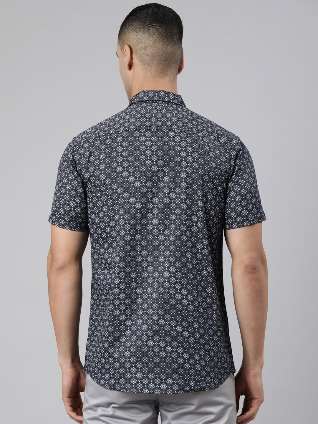 Classic Polo Men's Half Sleeve Dark Navy Polo Neck Slim Fit Printed Cotton Casual Shirt | SS1-GN-19 A-HS-PRT-SF