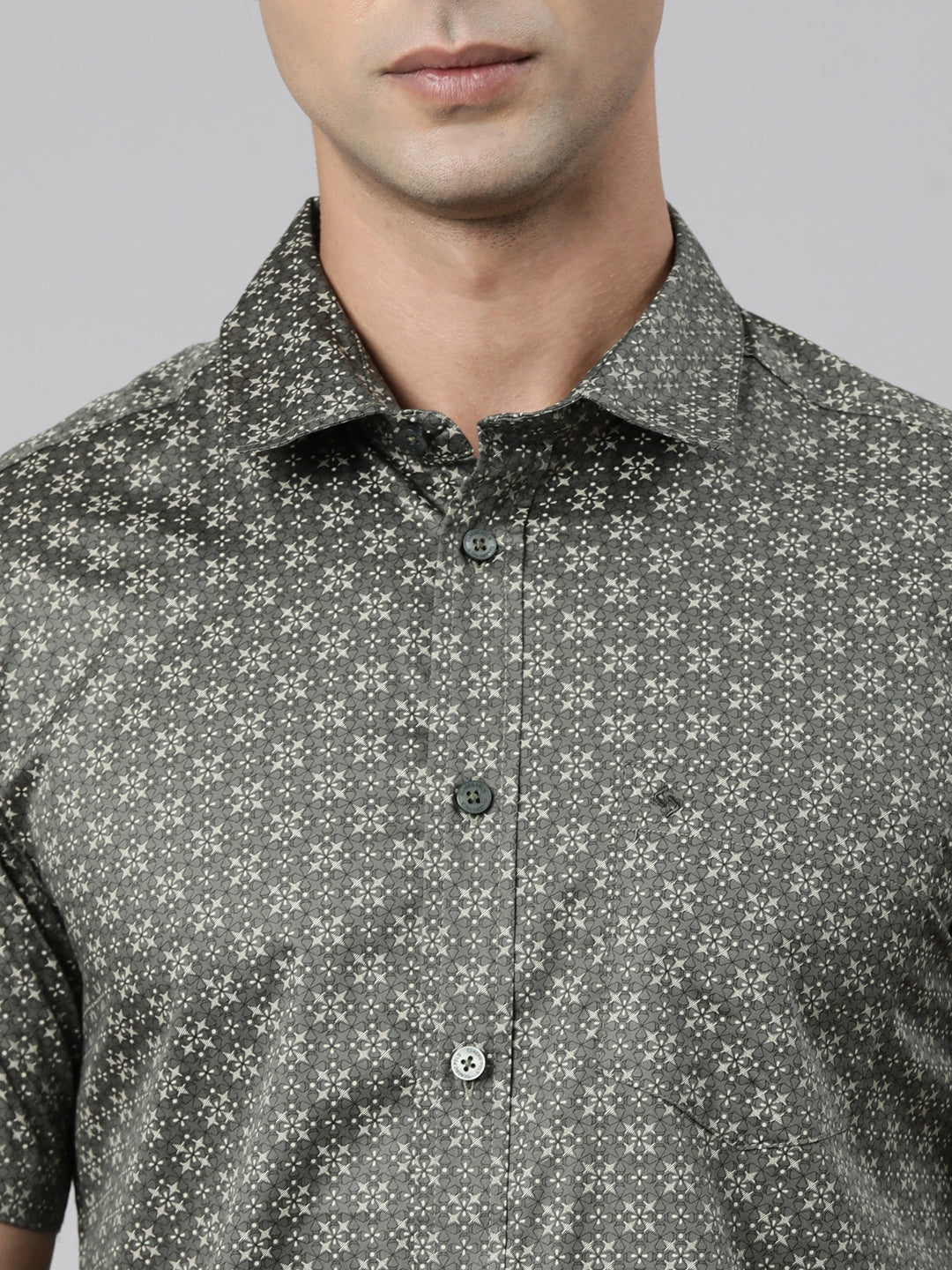 Classic Polo Men's Half Sleeve Olive Polo Neck Slim Fit Printed Cotton Casual Shirt | SS1-GN-19 B-HS-PRT-SF