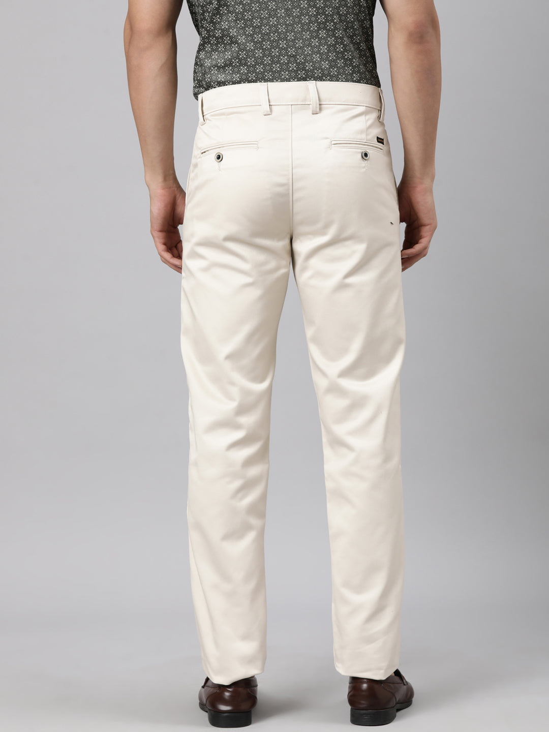 Classic Polo Men's Beige Straight Fit Solid Cotton Trouser | GLINT - BEIGE STF