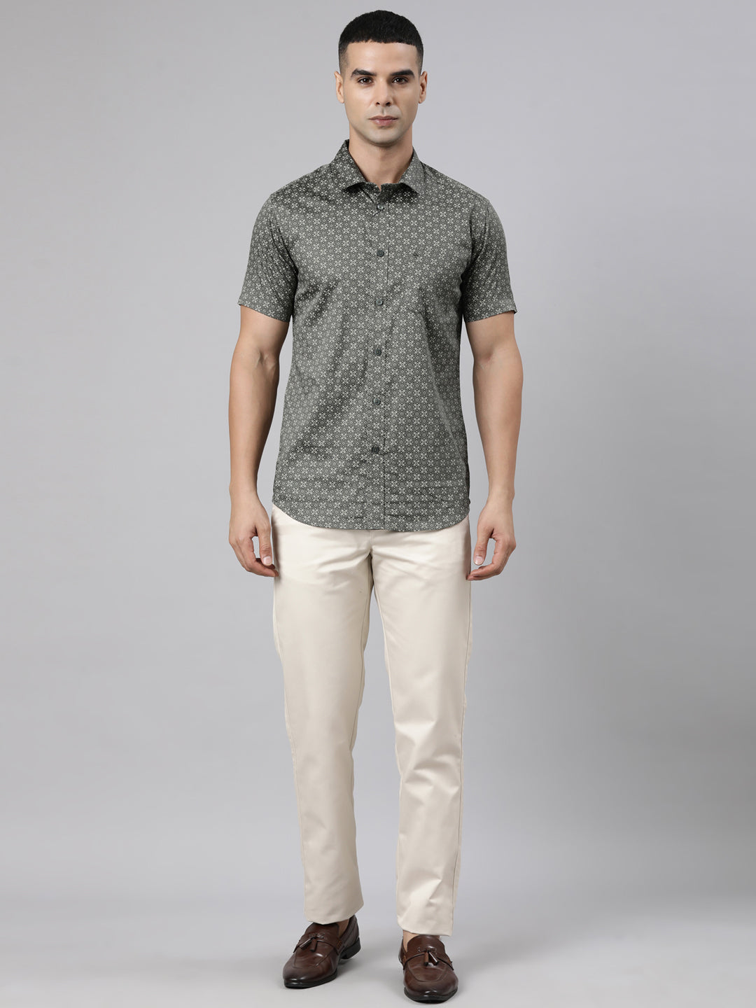 Classic Polo Men's Beige Straight Fit Solid Cotton Trouser | GLINT - BEIGE STF