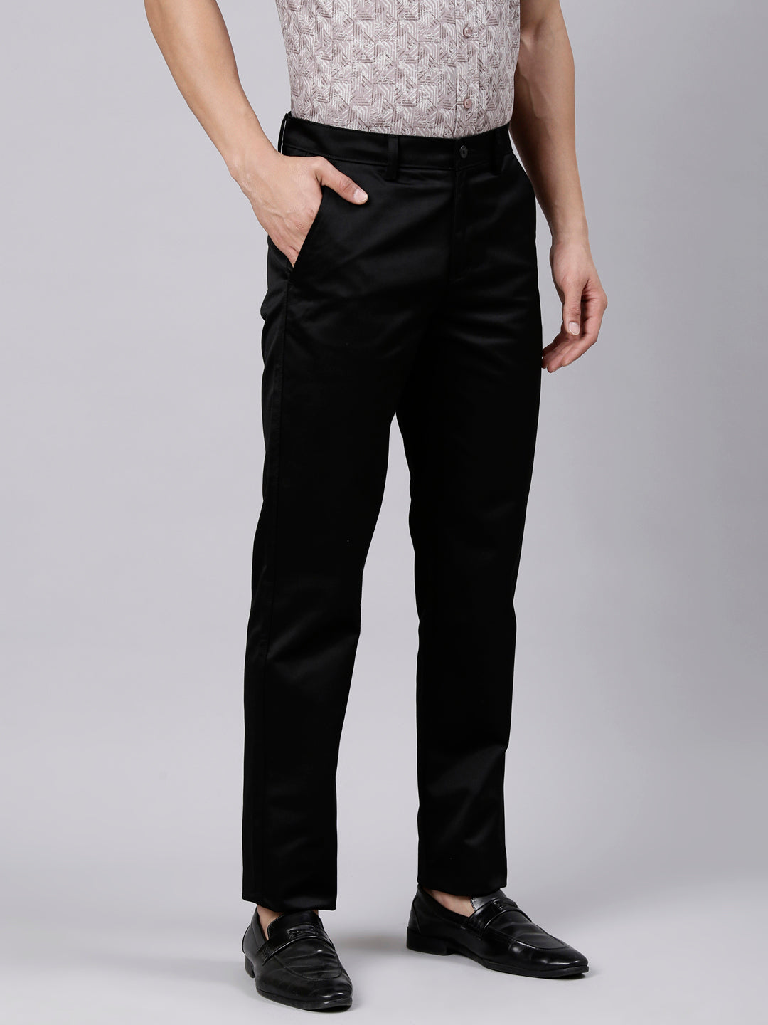 Classic Polo Men's Black Straight Fit Solid Cotton Trouser | GLINT - BLACK STF