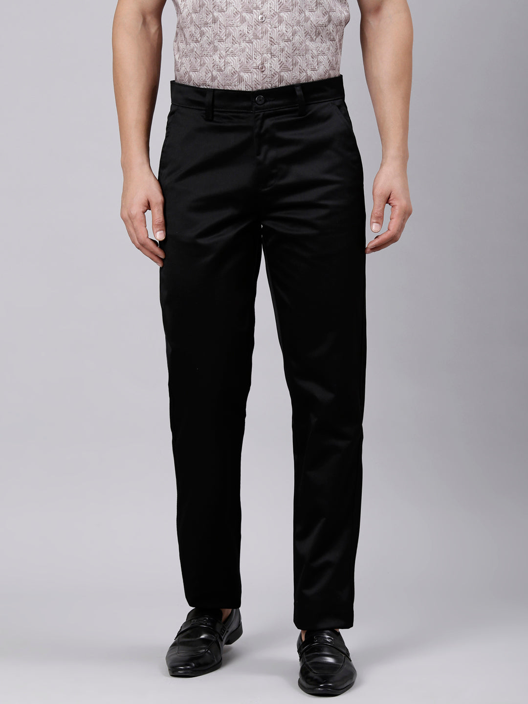 Classic Polo Men's Black Straight Fit Solid Cotton Trouser | GLINT - BLACK STF