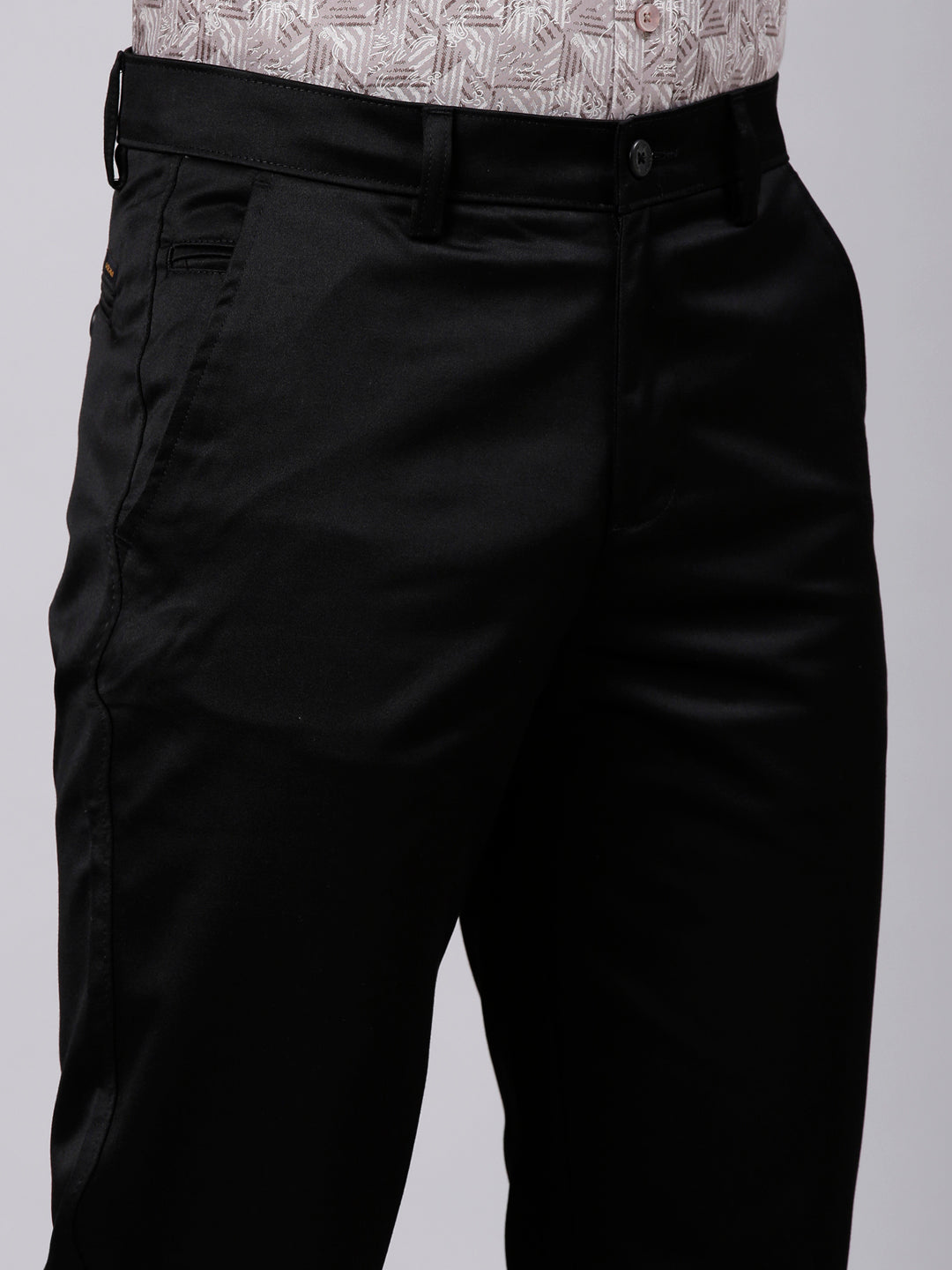 Classic Polo Men's Black Straight Fit Solid Cotton Trouser | GLINT - BLACK STF