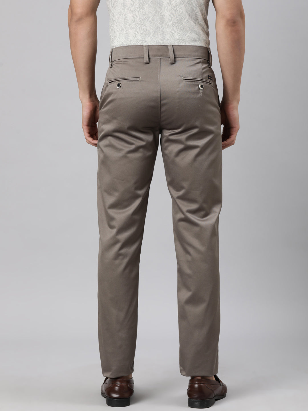Classic Polo Men's Dark Khaki Straight Fit Solid Cotton Trouser | GLINT - DK.KHAKI STF