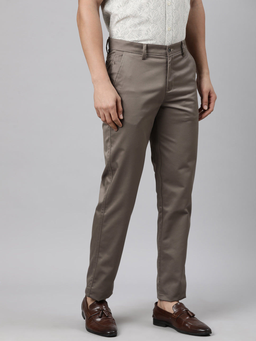 Classic Polo Men's Dark Khaki Straight Fit Solid Cotton Trouser | GLINT - DK.KHAKI STF