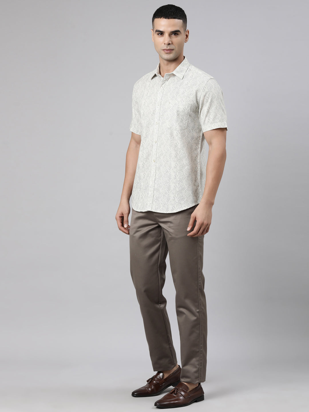 Classic Polo Men's Dark Khaki Straight Fit Solid Cotton Trouser | GLINT - DK.KHAKI STF