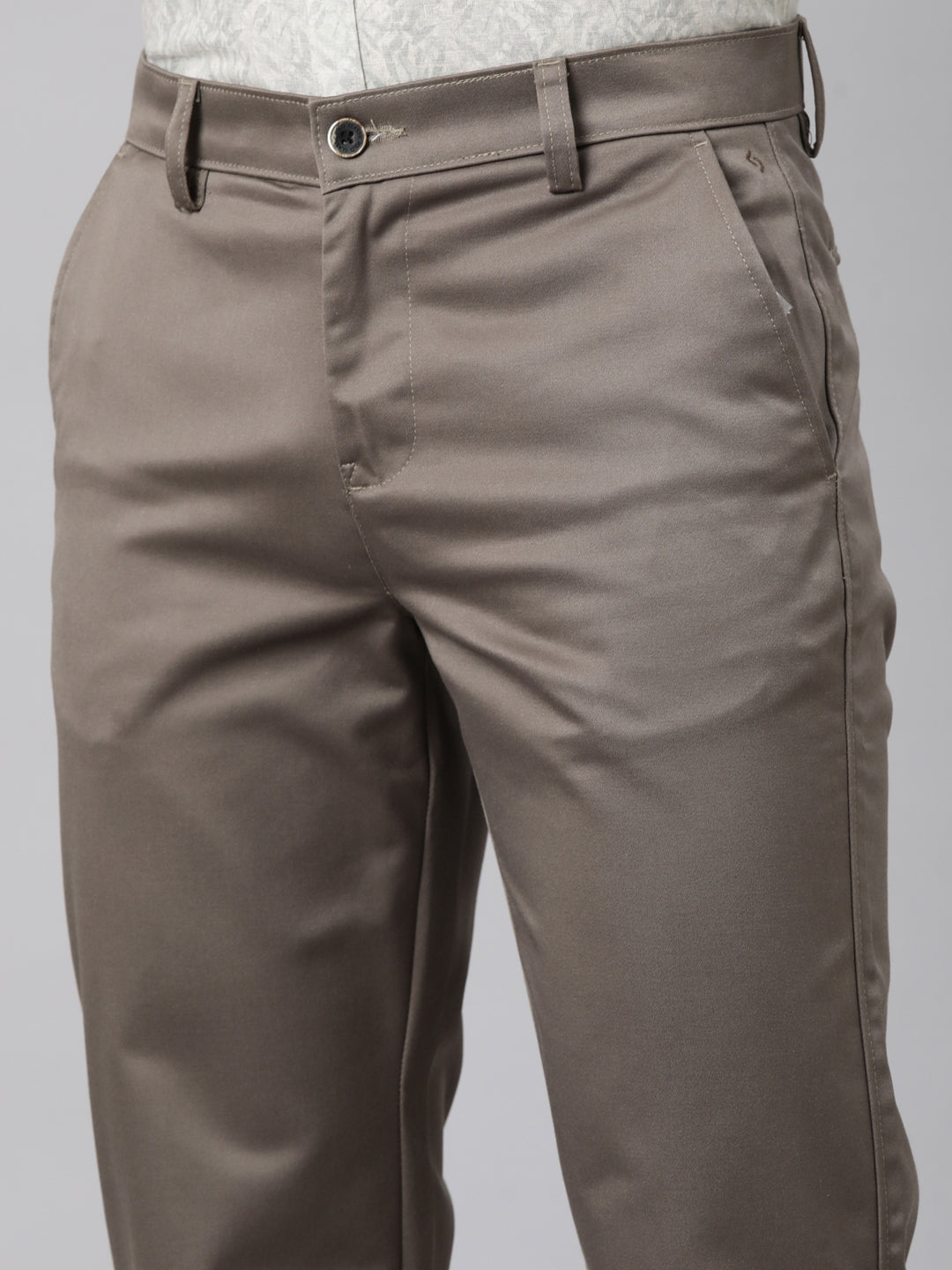 Classic Polo Men's Dark Khaki Straight Fit Solid Cotton Trouser | GLINT - DK.KHAKI STF
